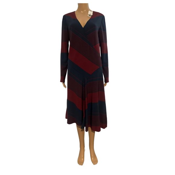 NWT Tory Burch Lyon Navy and Burgundy Strip V-Neck Dress (no neck tie) Sz 4 - Picture 3 of 17